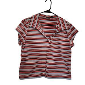 Vintage Edge Red Blue Striped Cap Sleeve Y2K Classic Fitted Polo Shirt Size XL
